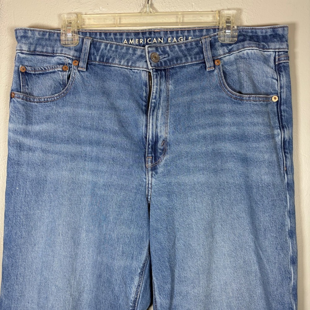 American Eagle Women Medium Wash Stretch Wide Leg High Rise Jeans Blue Size 14 - Picture 4 of 14